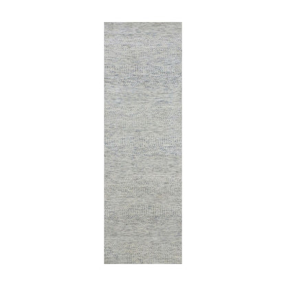 2'6"X8' Repose Gray Hand Knotted Undyed Wool Grass Design Runner Rug