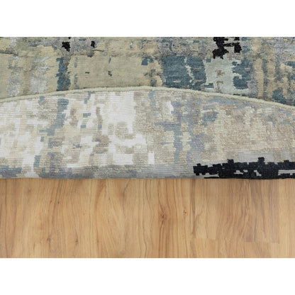8'X8' Silver Blue Wool & Silk Modern Abstract Design Oriental Round Rug