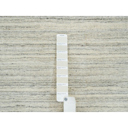 12'1"X12'1" Ivory Hand Loomed Undyed Natural Wool Modern Design Round Rug