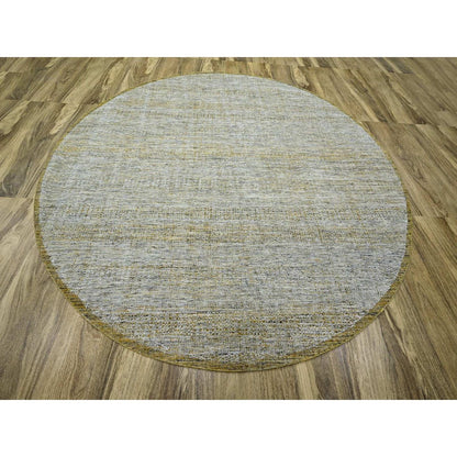 10'X10' Yellow Pure Wool Round Rug Hand Knotted Oxidized Grass Design