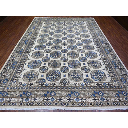 9'1"X12' Porcelain Ivory Afghan Ersari Design Hand Knotted Wool Rug