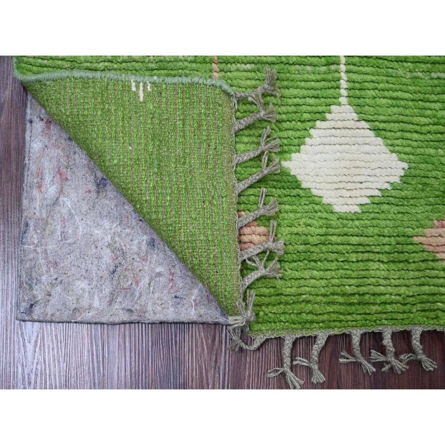 2'5"X9' Green Geometric Moroccan Weave Soft Wool Hand Knotted Runner Rug