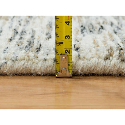 6'3"X9'1" Biege Pure Wool Hand Loomed Modern Striae Design Oriental Rug