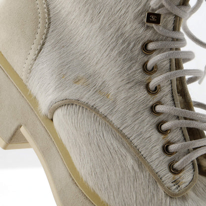 Chanel Women'S Cc Cap Toe Combat Boots Pony Hair With Suede