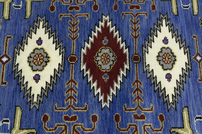 Hand-Knotted Kazak Oriental Rug 4X6 Ft Blue