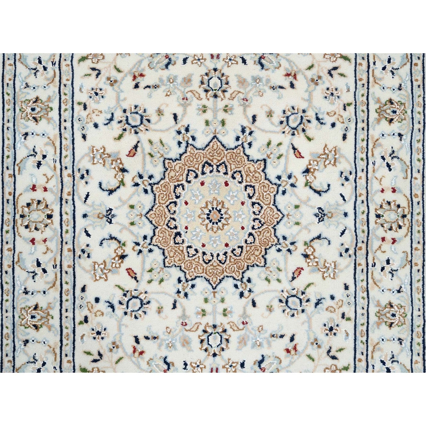 2'8"X13'3" Ivory Nain Flower Design 250 Kpsi Wool Hand Knotted Runner Rug