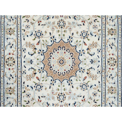 2'8"X13'3" Ivory Nain Flower Design 250 Kpsi Wool Hand Knotted Runner Rug