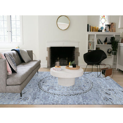 9'X12' Silver Gray The Maharaja Design Silk With Wool Hand Knotted Rug