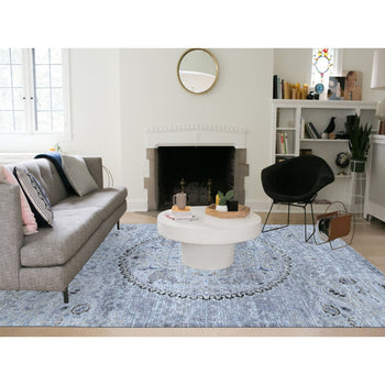 9'X12' Silver Gray The Maharaja Design Silk With Wool Hand Knotted Rug
