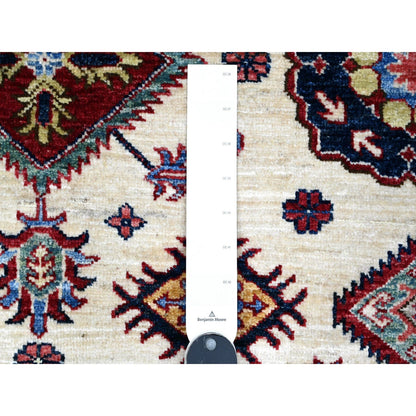 6'X6' White Pepper Hand Knotted Geometric Patterns Super Kazak Square Rug