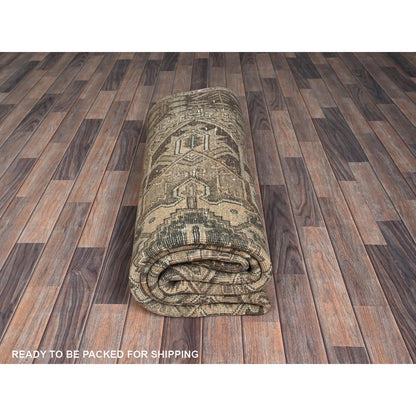6'7"X9'3" Khaki Brown Vintage Zoroastrian Heris Hand Knotted Pure Wool Rug