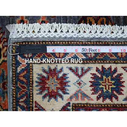 2'7"X8'4" Gray Hand Knotted Super Kazak Runner All Wool Oriental Rug