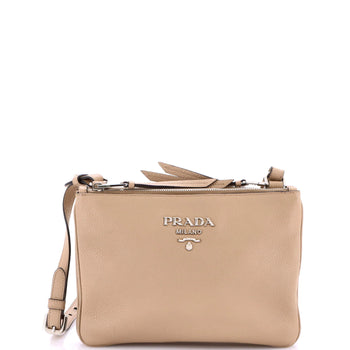 Prada Double Zip Crossbody Bag Vitello Daino Small