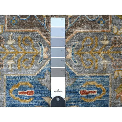 2'7"X10'2" Gray Hand Knotted Caucasian Akstafa Wool Runner Oriental Rug