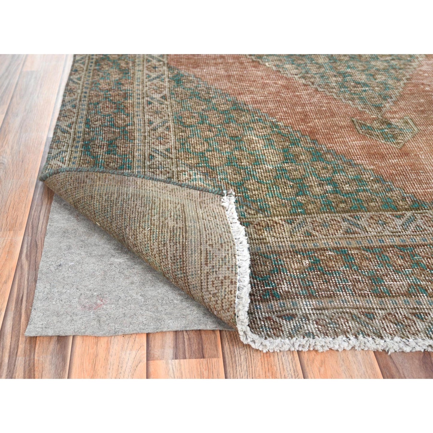 4'1"X6' Honey Brown Hand Knotted Vintage Farsian Sheeraz Worn Wool Rug