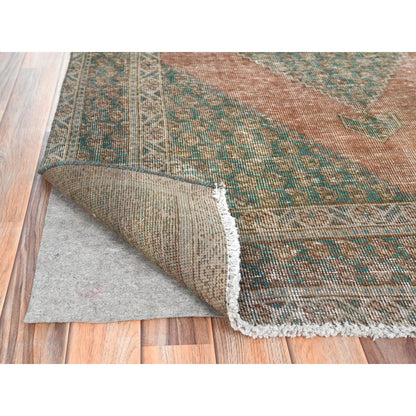 4'1"X6' Honey Brown Hand Knotted Vintage Farsian Sheeraz Worn Wool Rug