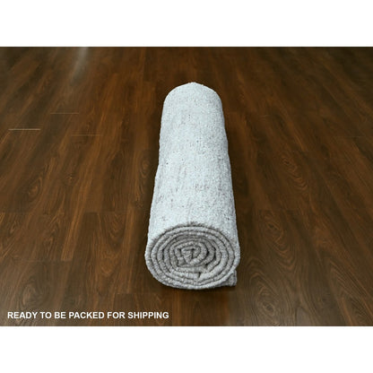 9'10"X13'10" Ivory Flat Weave With Pile Modern Hand Knotted Pure Wool Rug