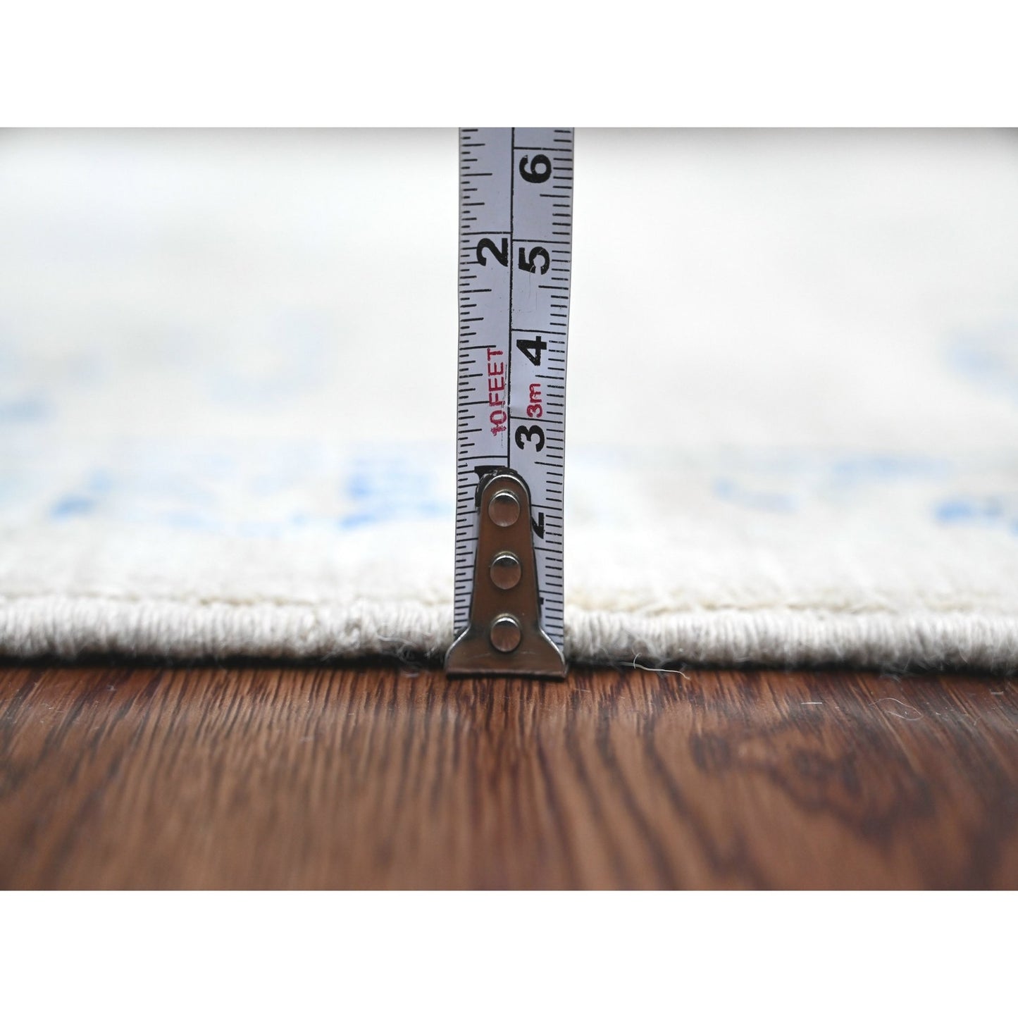 2'6"X7'10" White Hand Knotted Washed Out Peshawar 100% Wool Runner Rug