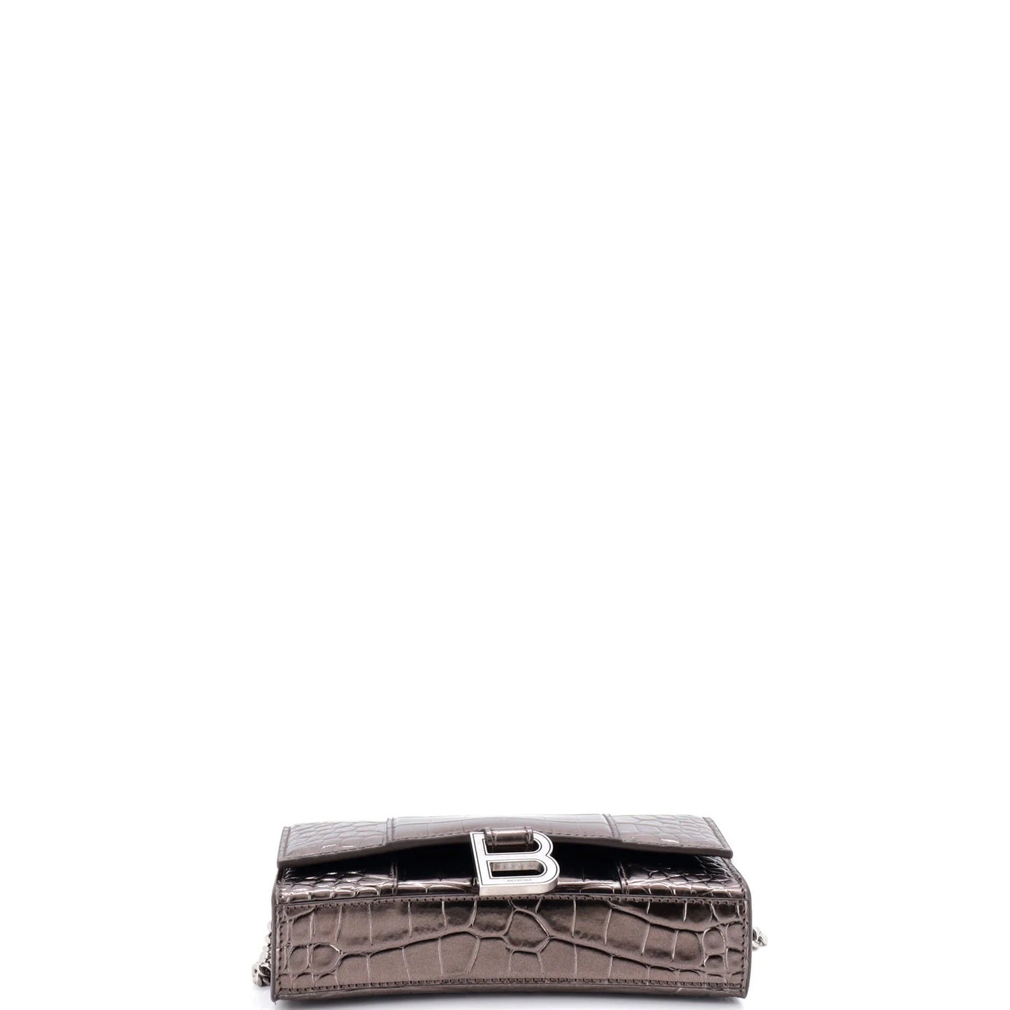 Balenciaga Hourglass Chain Wallet Crocodile Embossed Leather