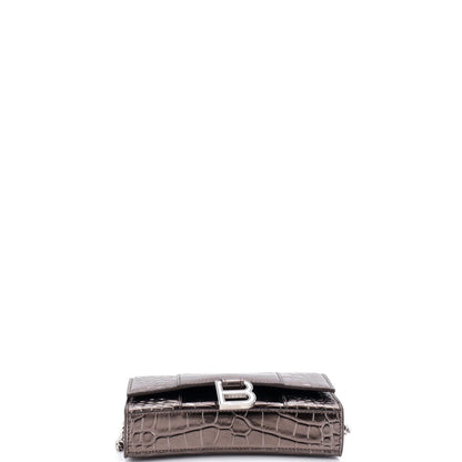 Balenciaga Hourglass Chain Wallet Crocodile Embossed Leather