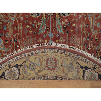 6'2"X6'2" Red Antiqued Fine Heris Hand Knotted New Zealand Wool Round Rug
