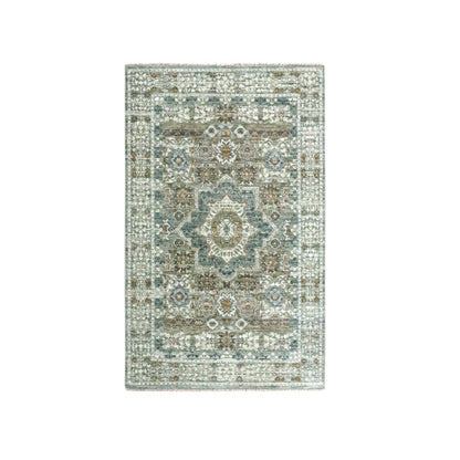 3'X5'1" Sage Green Pure Wool Rug Hand Knotted Pre Historic Mamluk Design