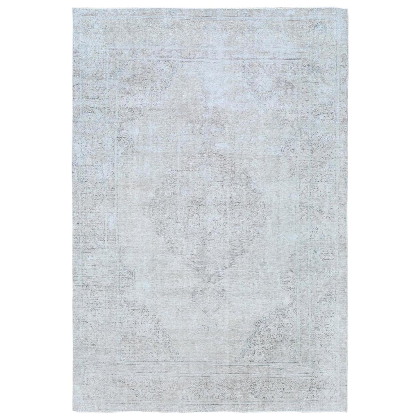7'1"X10'8" Gray Old Farsian Hand Knotted Worn Down Wool Distressed Rug