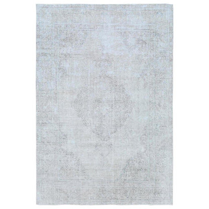 7'1"X10'8" Gray Old Farsian Hand Knotted Worn Down Wool Distressed Rug