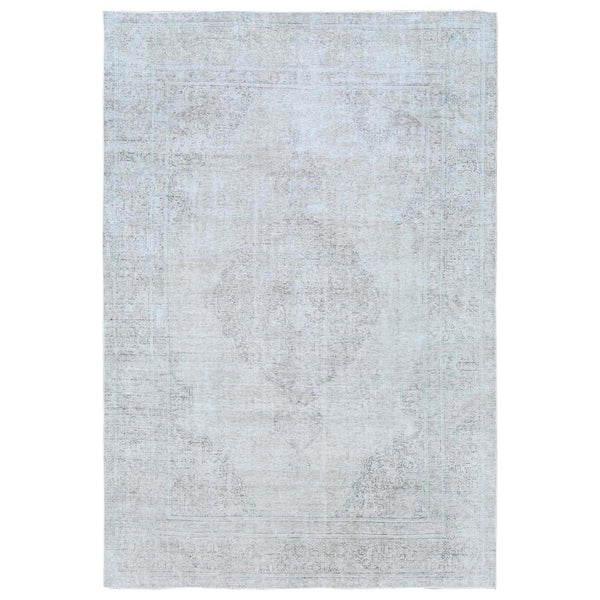 7'1"X10'8" Gray Old Farsian Hand Knotted Worn Down Wool Distressed Rug