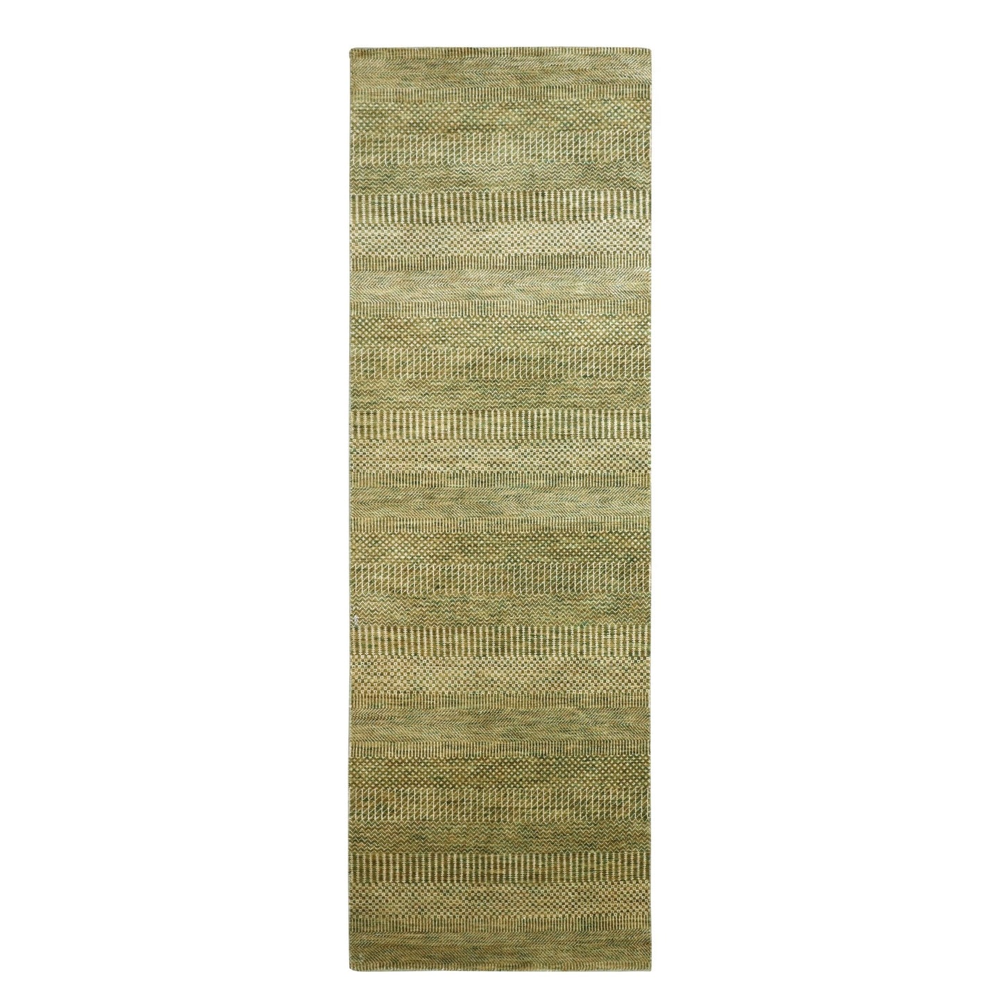 2'8"X8'3" Brown Modern Grass Design Hand Knotted Wool And Silk Runner Rug
