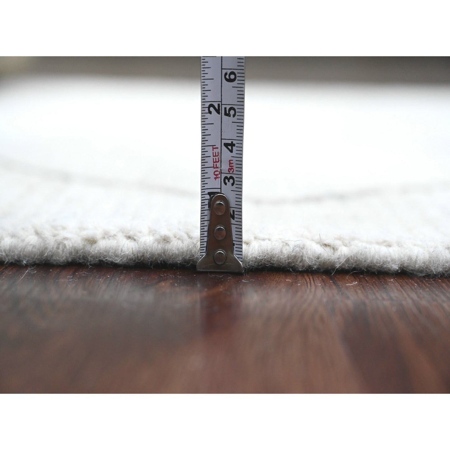 3'2"X15'4" White Moroccan Weave Line Design Hand Knotted Wool Runner Rug