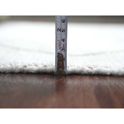 3'2"X15'4" White Moroccan Weave Line Design Hand Knotted Wool Runner Rug