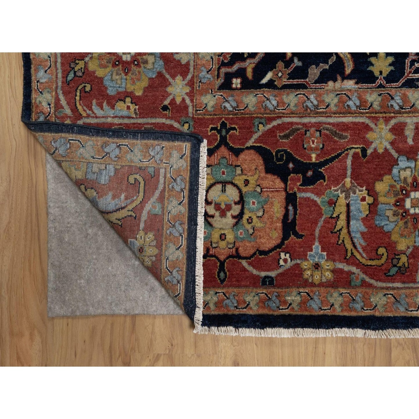 9'X12'1" Caviar Blue Antiqued Heris New Zealand Wool Hand Knotted Rug