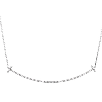 Tiffany & Co. T Smile Pendant Necklace 18K White Gold With Diamonds Large