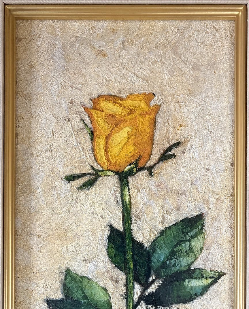 Yellow Rose Oil Painting by Joan Guerrero Signed Spanish Art