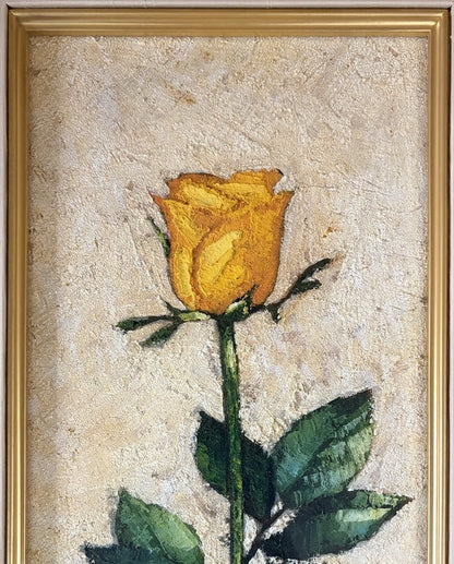 Yellow Rose Oil Painting by Joan Guerrero Signed Spanish Art