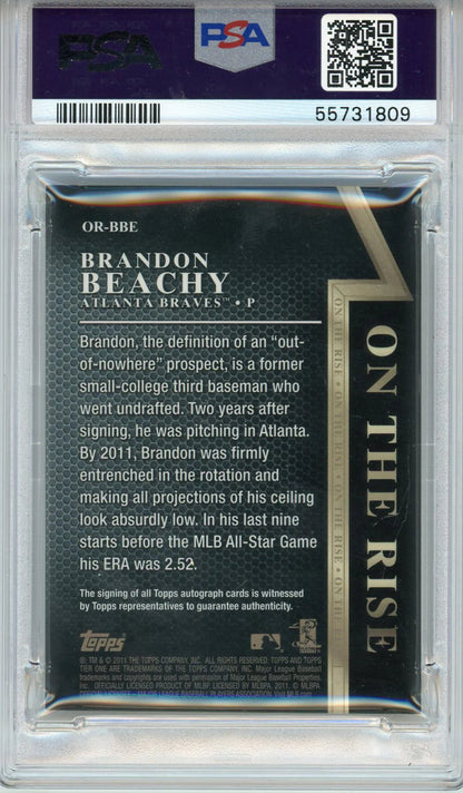 Brandon Beachy Autographed 2011 Topps Tier One On The Rise Card #Or-Bbe (Psa 10)