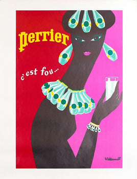 Villemot Perrier Femme Noir Necklace  1977 Authentic Original French Poster