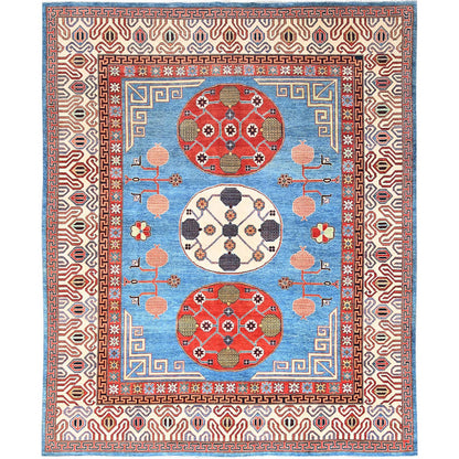 9'1"X11'9" Blue Khotan Design Hand Knotted Soft Wool Oriental Rug