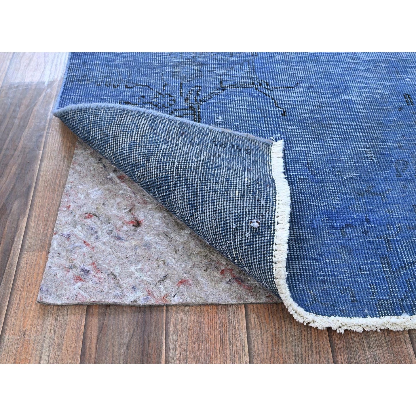2'2"X6'2" Blue Overdyed Vintage Zoroastrian Hand Knotted Wool Runner Rug