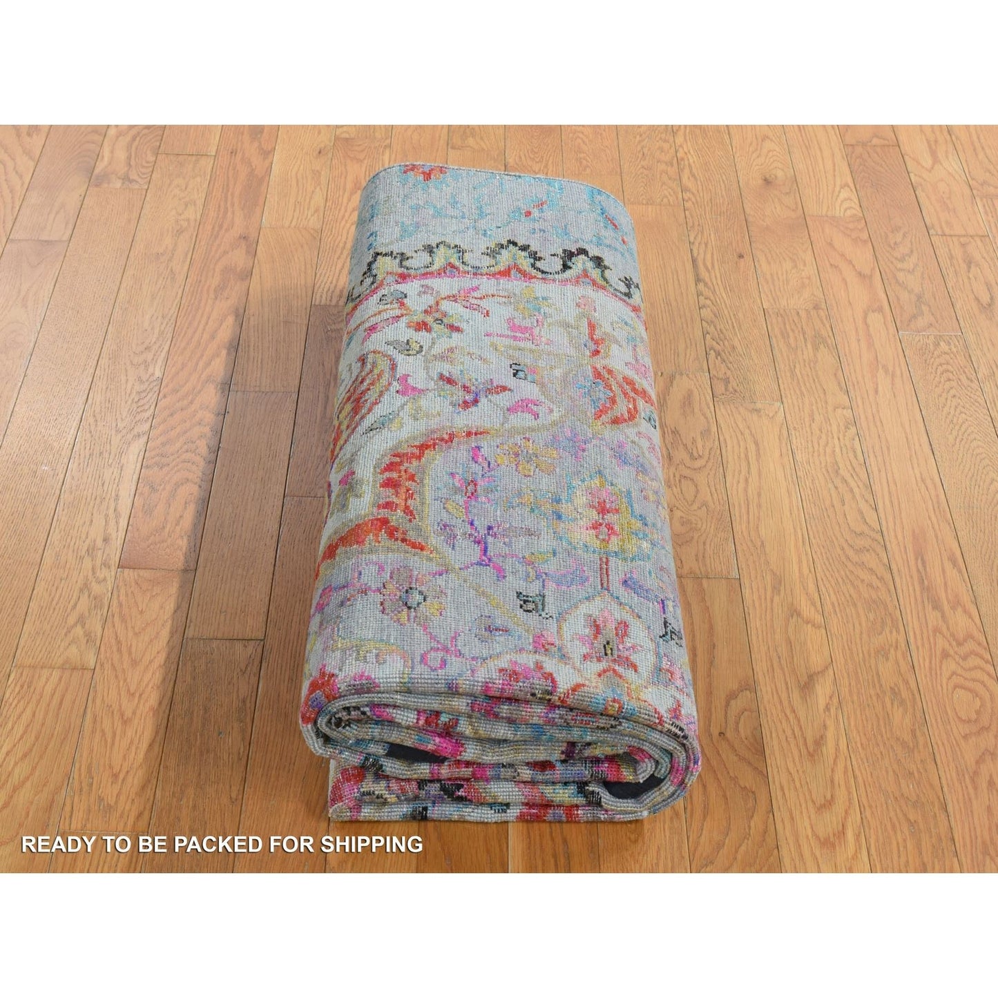 6'X9' Tan Brown Maharaja Design Sari Silk And Wool Hand Knotted Rug