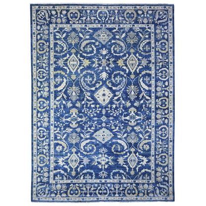 10'2"X13'8" Blue Fine Peshawar With Heris Hand Knotted Natural Wool Rug