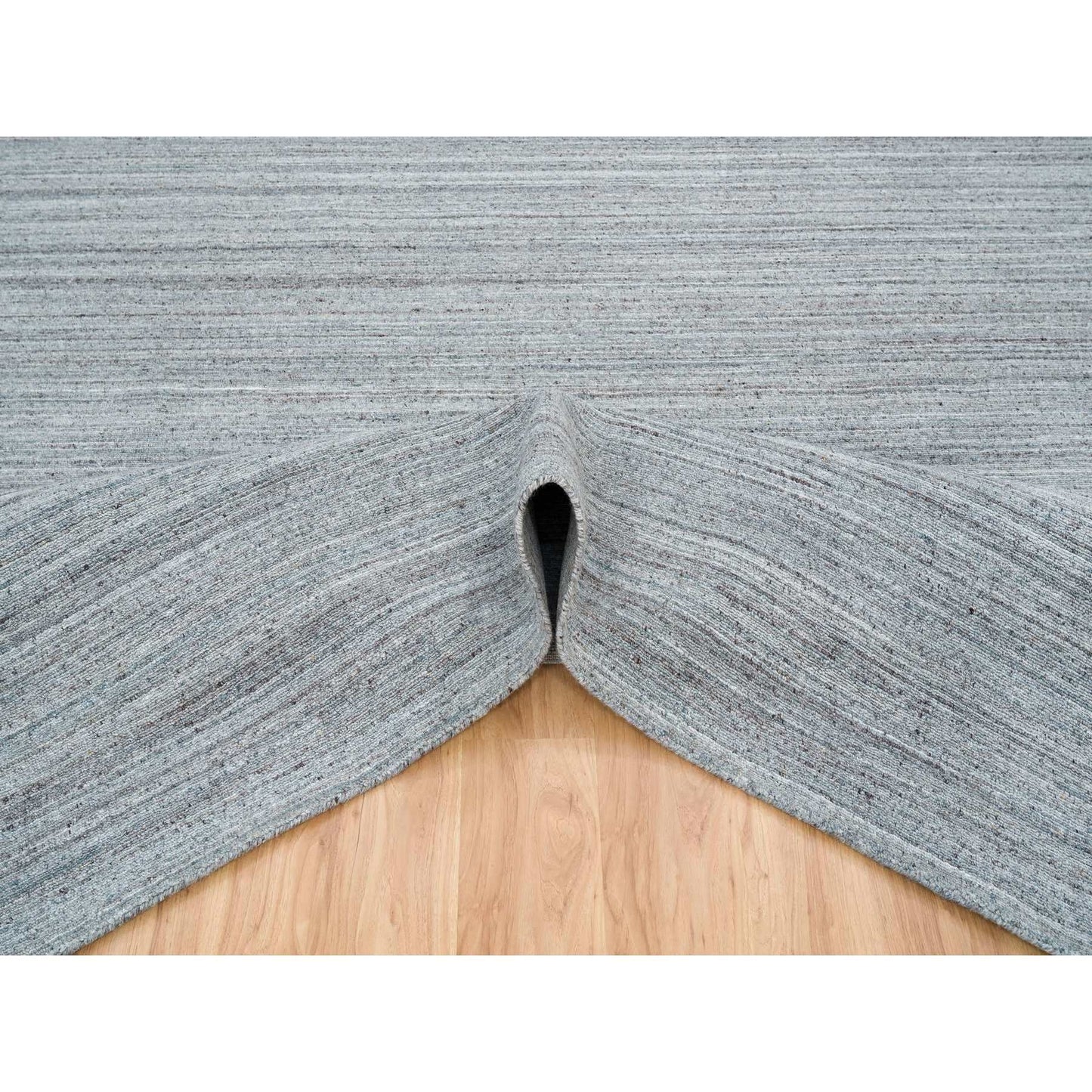 10'1"X10'1"Gray Wool Hand Loomed Modern Striae Design Square Oriental Rug