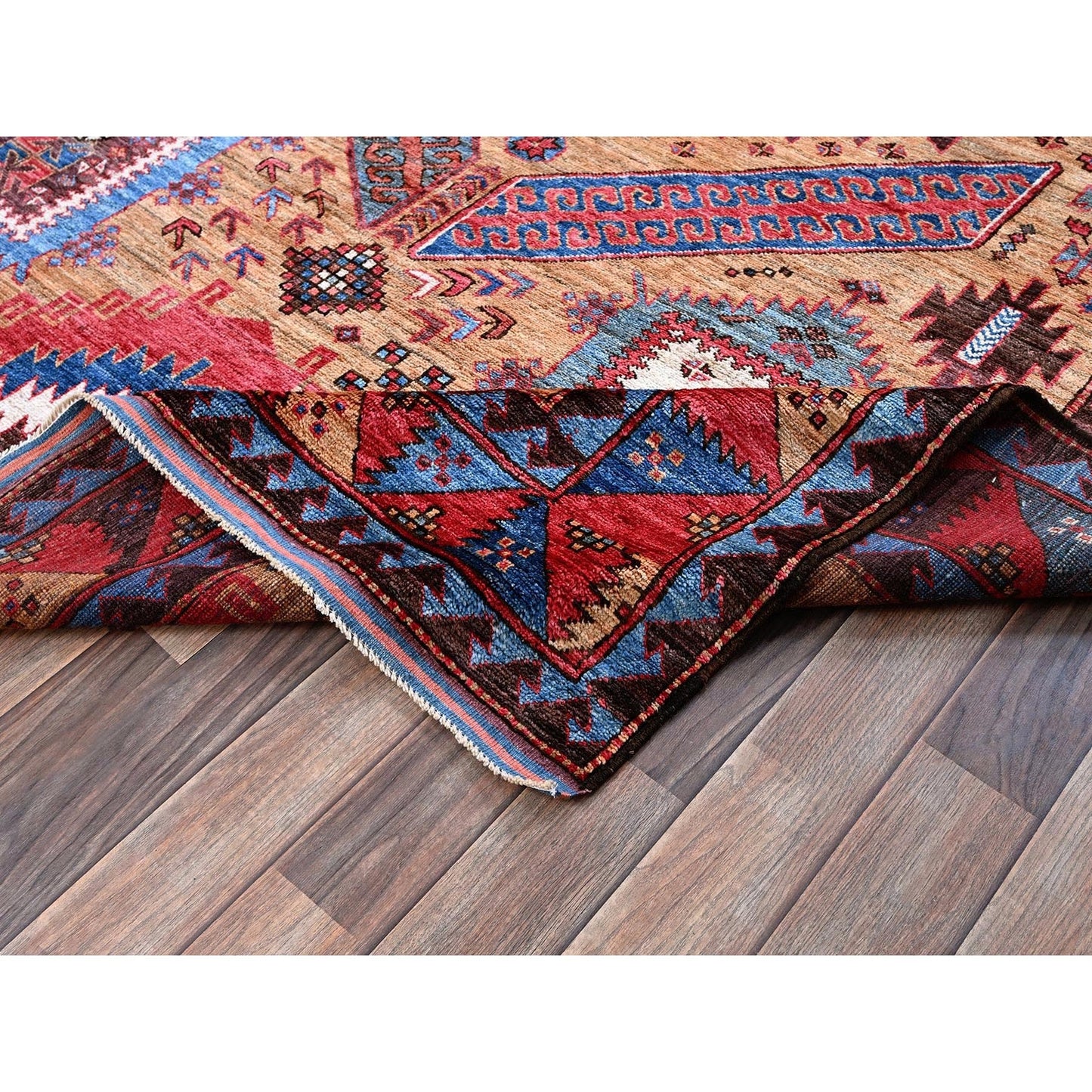 6'1"X8'4" Ochre Brown Afghan Caucasian Design Revival Hand Knotted Wool Rug