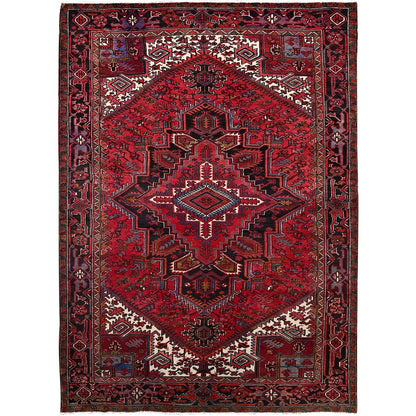 8'X11' Rufous Red Semi Antique Heris Hand Knotted Pure Wool Oriental Rug