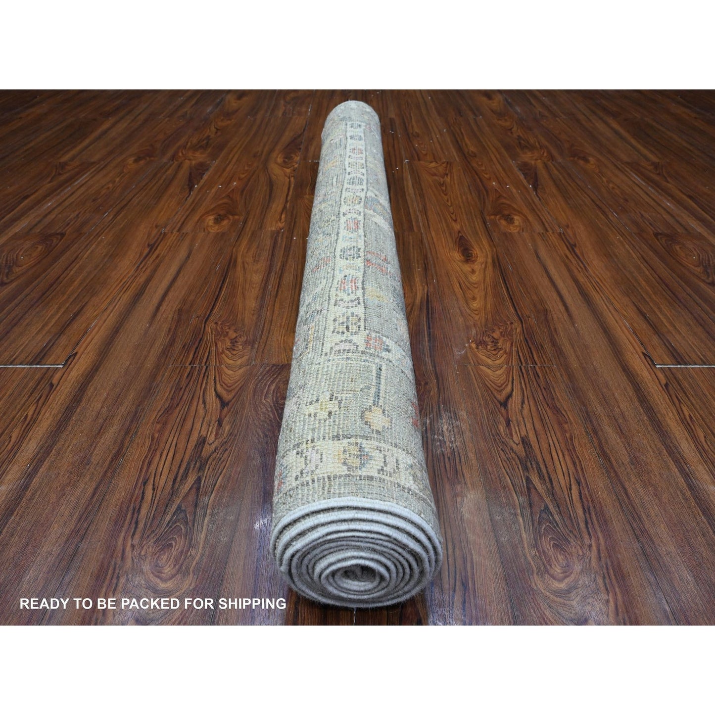 4'5"X10' Swamp Green Wool Weft Angora Oushak Wide Runner Oriental Rug