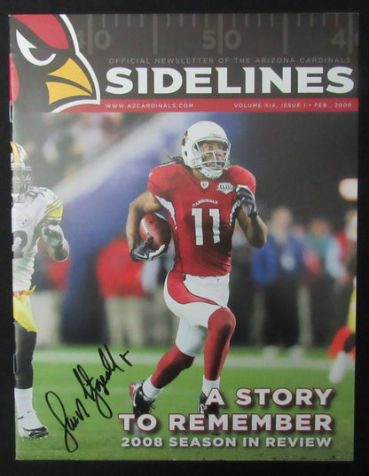 Larry Fitzgerald Signed 2009 Sidelines Arizona Cardinals Newsletter Jsa 190772