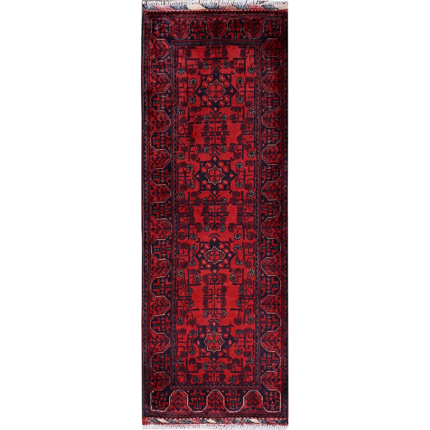 1'10"X5'1" Red Afghan Khamyab Tribal Design Wool Hand Knotted Runner Rug