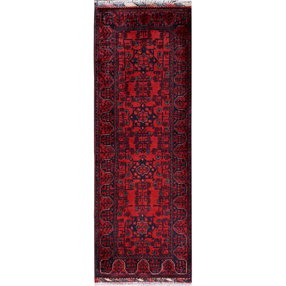 1'10"X5'1" Red Afghan Khamyab Tribal Design Wool Hand Knotted Runner Rug