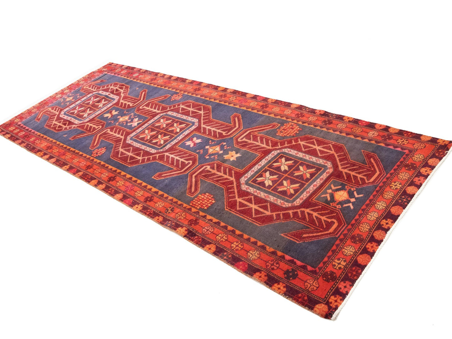 Semi-Antique Oriental Runner Rug Tribal Geometric Kitchen Hallway Decor 4X10 ft
